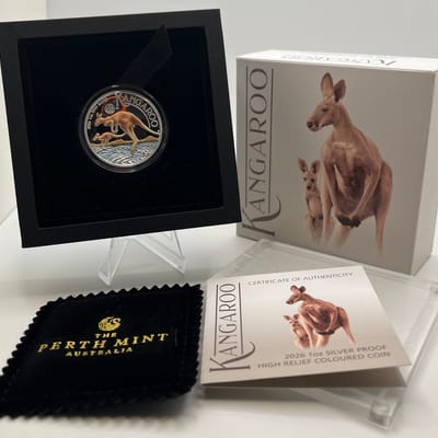 Kangaroo 1 oz Silver Proof High Relief colorized