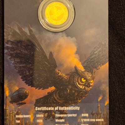 Liberian Owl gold coin - additional view