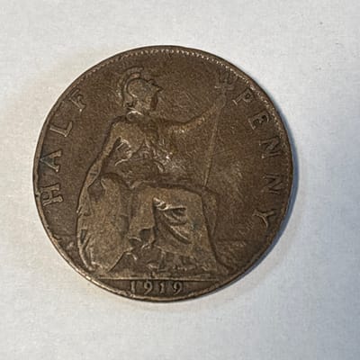 1919 English George 5th Half Penny - additional view