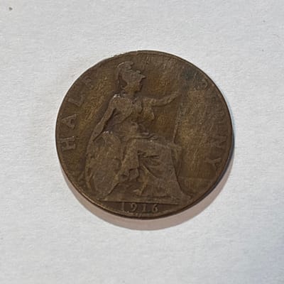 1916 English George 5th Half Penny - additional view