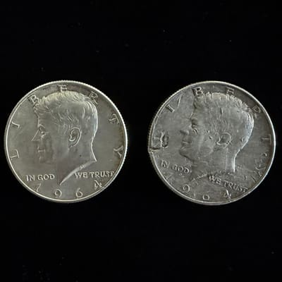 2 Coins 1964 Kennedy Half Dollars Lot 90% Silver