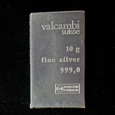 10 Gram Valcambi Suisse Silver Bar .999 Fine