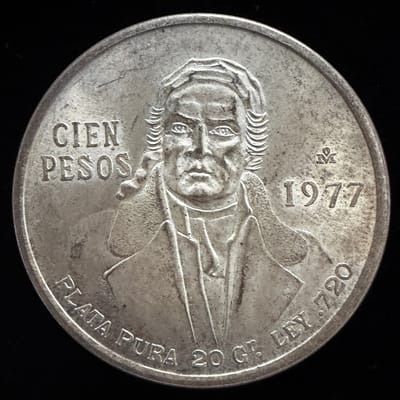 1977 Mexico 100 Pesos Coin .720 Silver