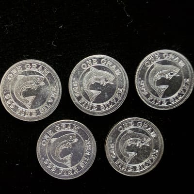 Lot of 5 - 1 Gram .999 Fine Silver Rounds