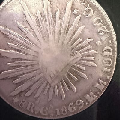 1869 Oaxaca Mexico 8 Reales Cap & Rays .903 Silver - additional view