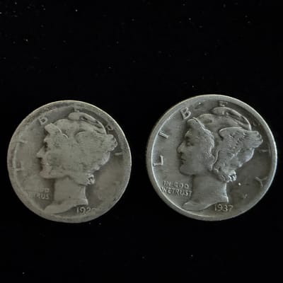 2 Coins Mercury Dimes 90% Silver Lot
