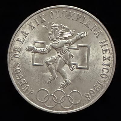 1968 Mexico 25 Pesos Olympic Game .720 Silver Coin - additional view