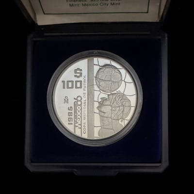 1985 Mexico 100 Pesos 86 World Cup 1 oz Silver