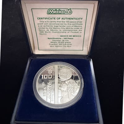 1985 Mexico 100 Pesos 86 World Cup 1 oz Silver - additional view