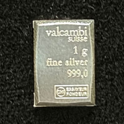 Valcambi Suisse 1 Gram Silver Bar .999 Fine Silver
