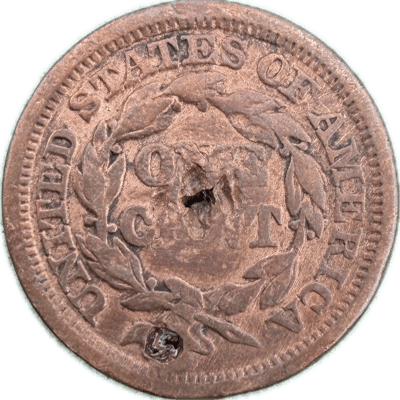 1848 Large Cent - Holed/Cleaned Damaged Cull Coin - additional view