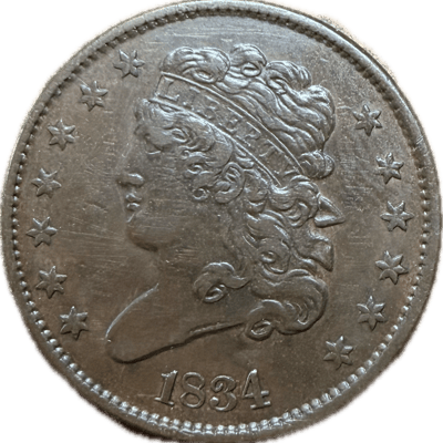 1834 Half Cent - Extremely Sharp Hair Detail AU50 