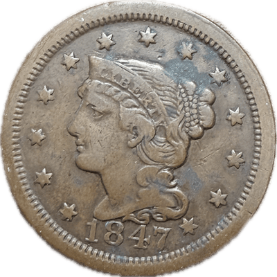 1847 Large Cent - Clear Liberty and Braid Detail
