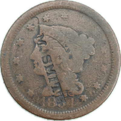 1854 Large Cent - Stamped Damaged Cull Coin