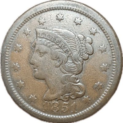1851 Large Cent - Sharp Eye, Reverse Scratch