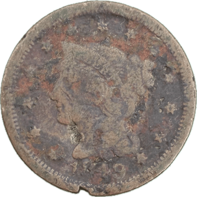1849 Large Cent - Damaged Cull Coin