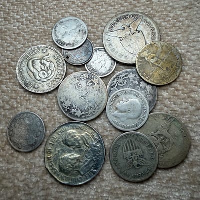 Mixed world silver coins 55 grams 