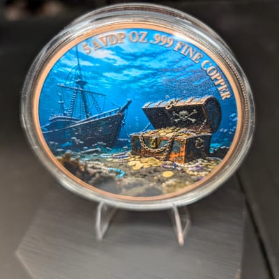 5 oz .999 Fine Copper Colorized Pirate Skull Round