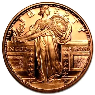 1 oz Copper Round - Standing Liberty Quarter