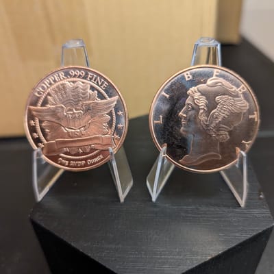 1 oz .999 Fine Copper Round Mercury Dime Winged 