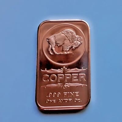 Copper bullion 1 troy ounce BUFFALO BAR .999 