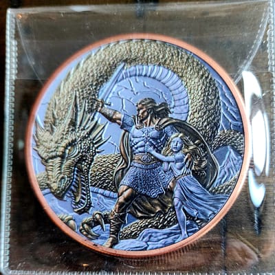 Fantasy Warrior vs. Dragon – 5 oz Copper Round