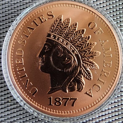 1877 Tribute Indian Head 5 OZ ADP Copper