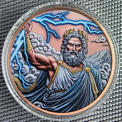 5 OZ Colorized  Copper Zeus .999