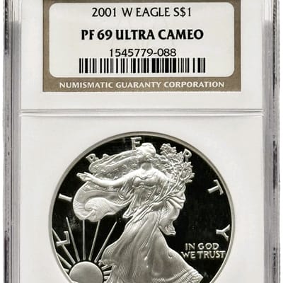 2001‑W American Silver Eagle Proof NGC PF69 Ultra 