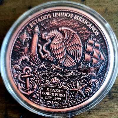 5 oz Copper – “Mexican Eagle Maritime Crest” (.999 - additional view