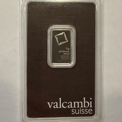 5 g Platinum Bar in assay - Valcambi Suisse 