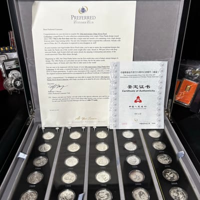 25th Anniversary 1/4oz Silver Panda set. With COA