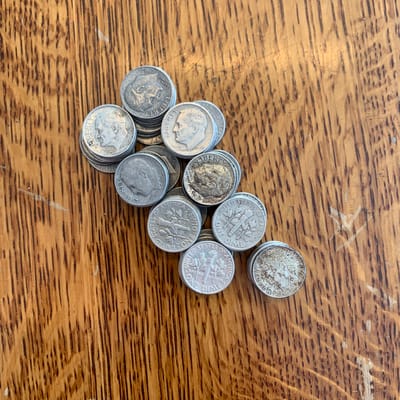 Lot of 10 Roosevelt Dimes – Pre-1965 – 90% Silver