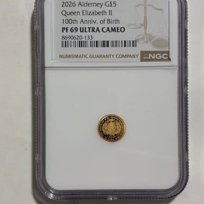 2026 .5g Gold Alderney G£5 100th Anniversary of Bi