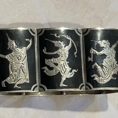 Siam 925-Silver 48g Niello  Enamel  7-Panel Cuff B