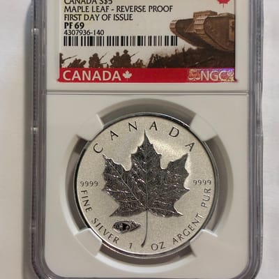 2016 1oz Maple WWI Mk V Tank Privy NGC PF69