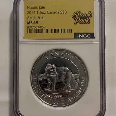 2014 Canada $8 Arctic Fox 1.5 oz Silver NGC MS69 N