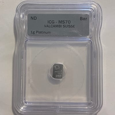 NEW NEW 1 gram Platinum Bar - Valcambi ICG MS70 PL