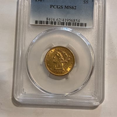 1907 $5 Gold Liberty Head Half Eagle PCGS MS 62