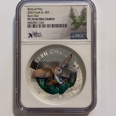2023 Cook Islands $5 Silver Barn Owl Proof PF70 UC