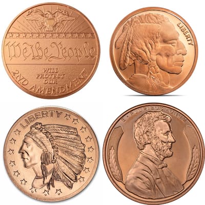 Lot of 4 (four)  1 oz Pure Copper Rounds   Mixed R
