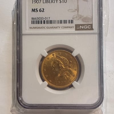 1907 Liberty Head Double Eagle $20 Gold NGC MS62