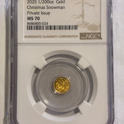 2025 Snowman 1/200 ozt .999 Gold MS70 NGC