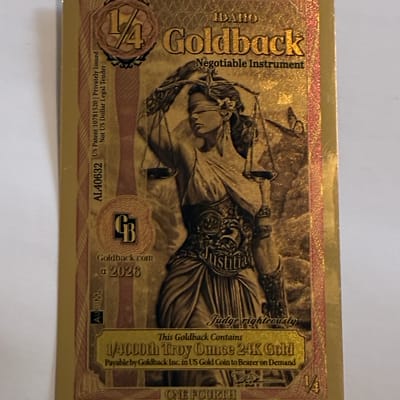 FIVE (5)  - Idaho 1/4 Goldbacks Bids Start Under Spot