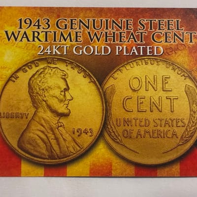 1943 Steel Penny 24K Gold Plated – Genuine w/COA - additional view