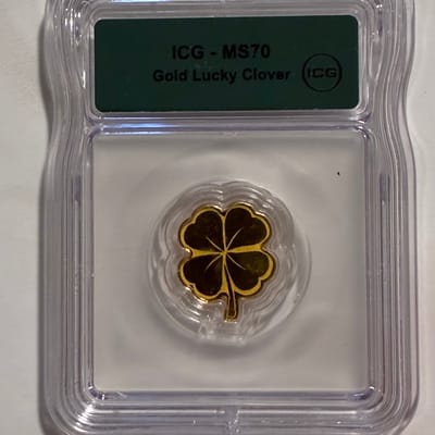 ☘️.999 Fine Gold Lucky Clover, 1/500 OZ , ICG MS70