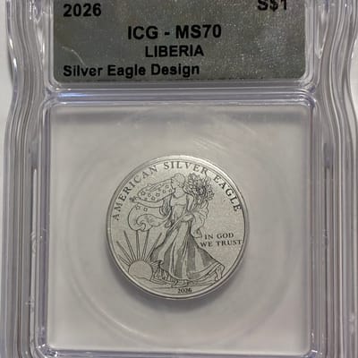 2026 Liberia 1/10 oz Silver Eagle Design