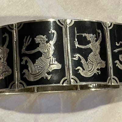 Siam 925-Silver 48g Niello  Enamel  7-Panel Cuff B - additional view