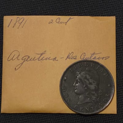 1891 Argentina 2 Centavos Bronze Coin