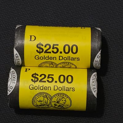2-original U.S.Mint-wrapped rolls-25 Sacagawea-P&D